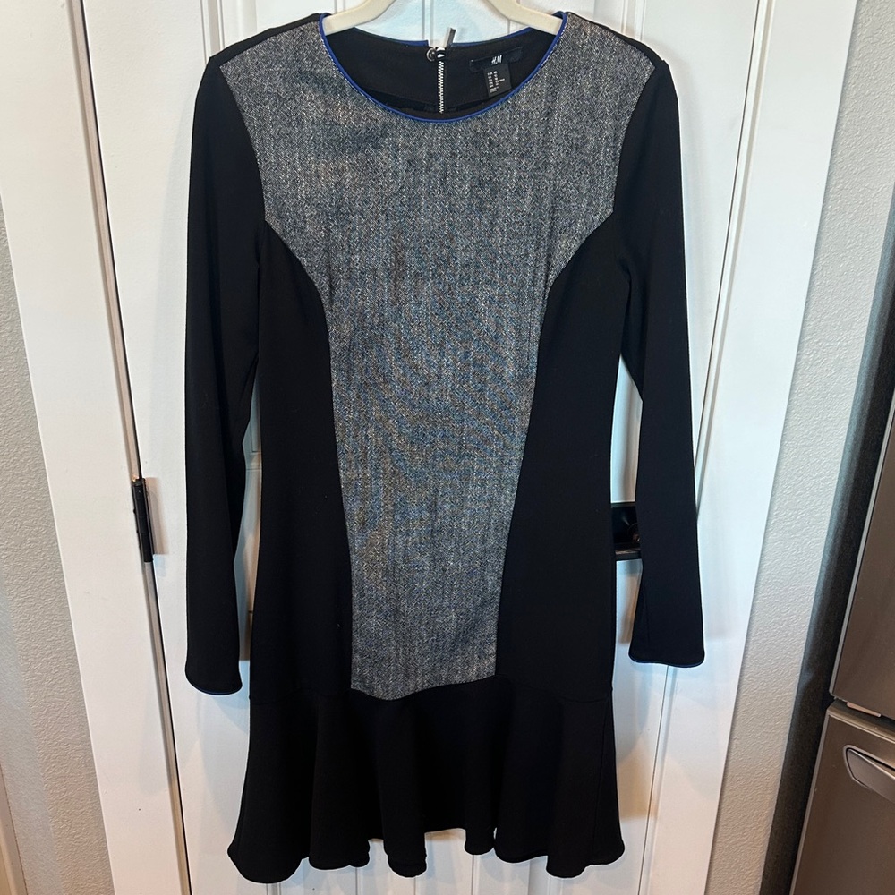 H&M Black and Gray Long Sleeve Dress